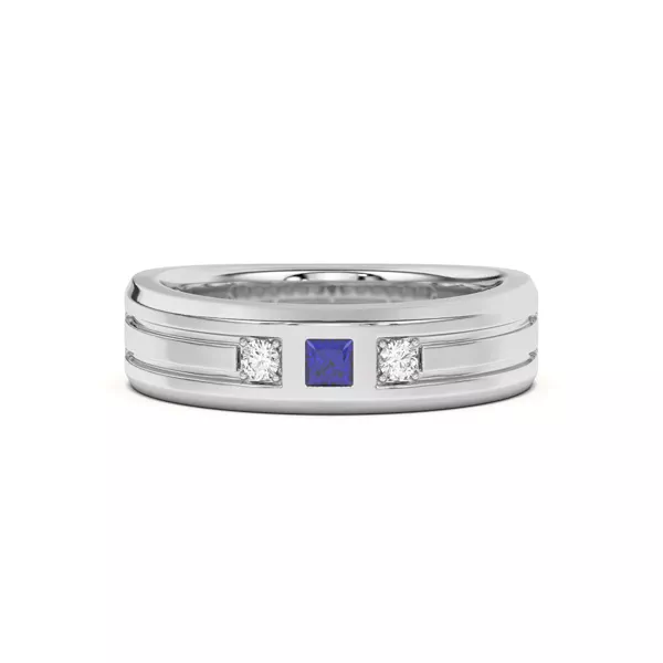 Diamond And Sapphire Grooved Band