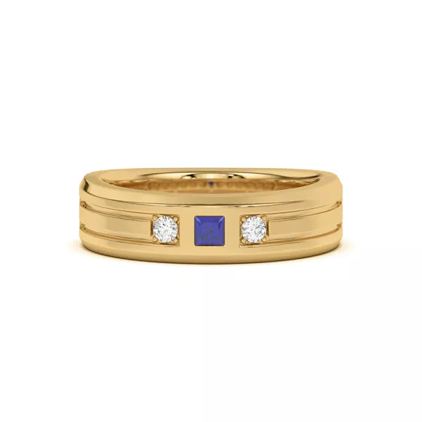 Diamond And Sapphire Grooved Band