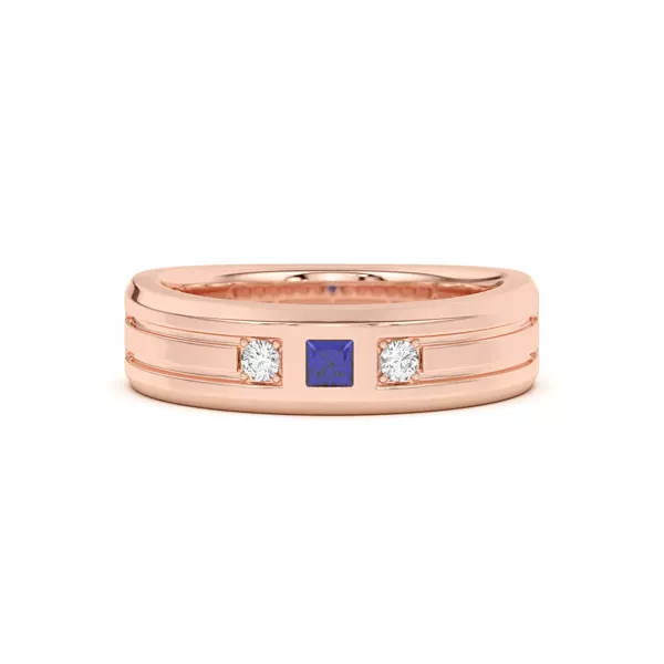 Diamond And Sapphire Grooved Band
