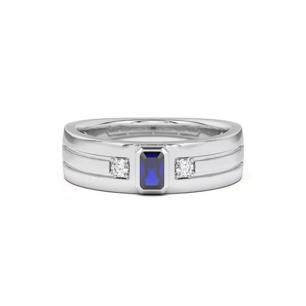 Emerald-Cut Sapphire and Diamond Grooved Band
