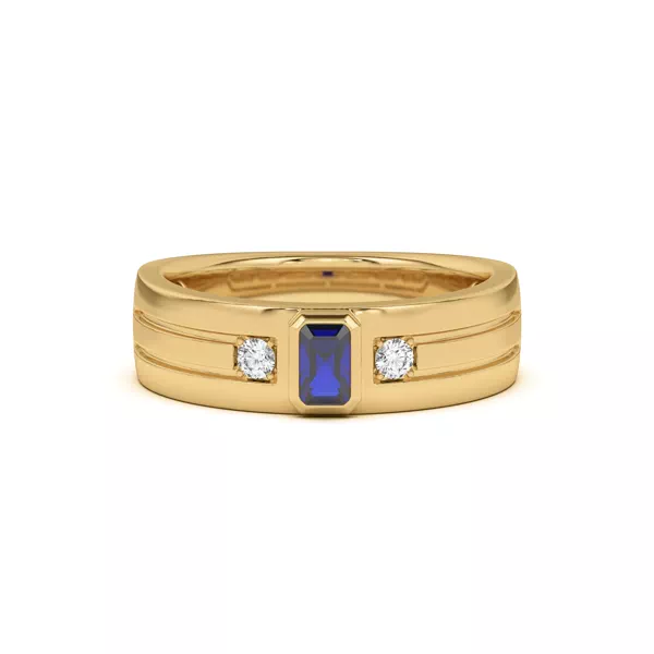 Emerald-Cut Sapphire and Diamond Grooved Band