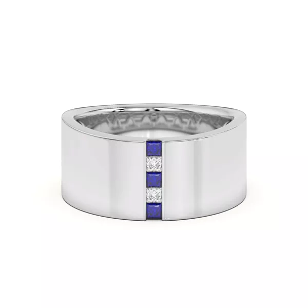 Princess-Cut Sapphire And Diamond Wide Band