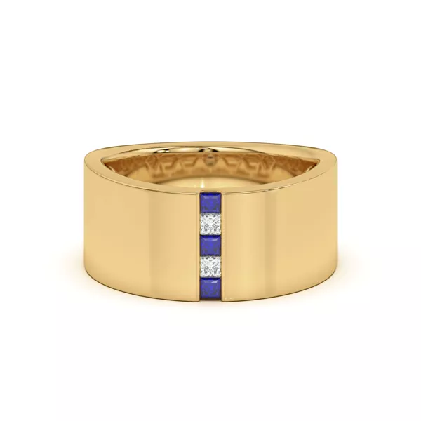 Princess-Cut Sapphire And Diamond Wide Band