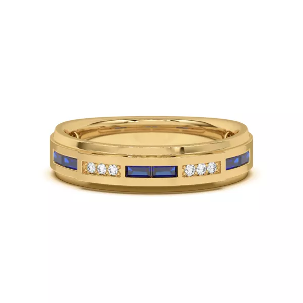 Sapphire Baguette and Round Diamond Band