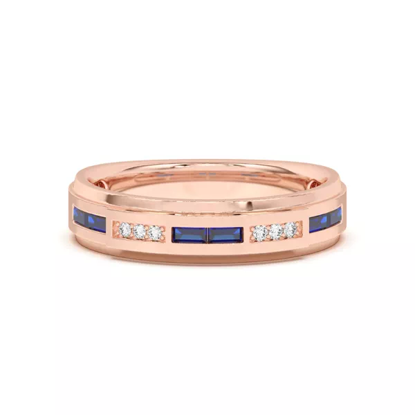 Sapphire Baguette and Round Diamond Band