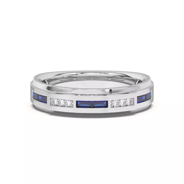 Sapphire Baguette and Round Diamond Band