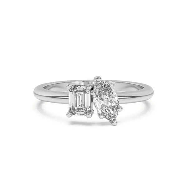 Toi et Moi Emerald and Marquise Lab Ring (1.00 cttw)