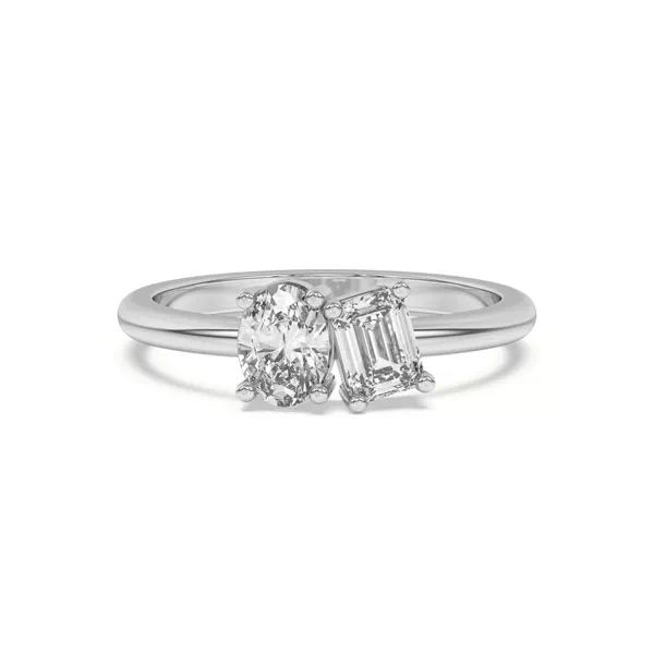 Toi et Moi Oval and Emerald Lab Ring (1.00 ct. tw.)