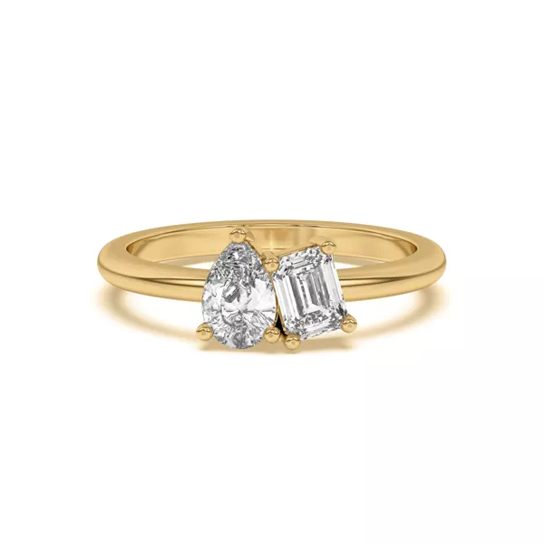 Toi et Moi Pear and Emerald Lab Ring (1.00 cttw)