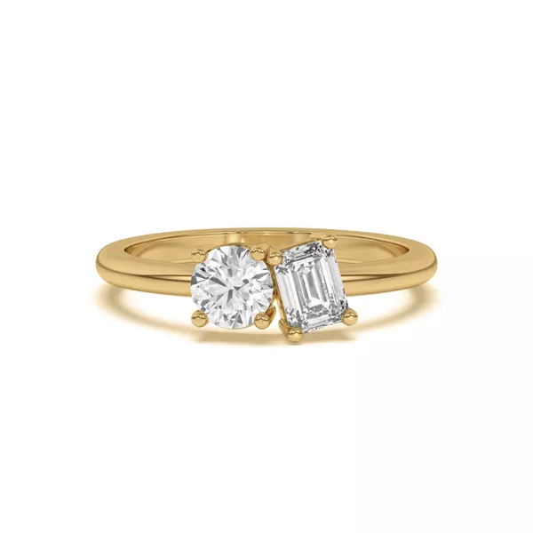 Toi et Moi Round and Emerald Lab Ring (1.00 cttw)