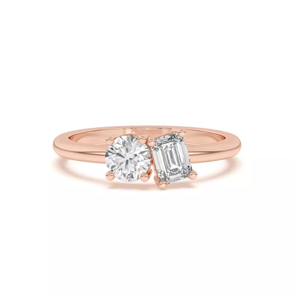 Toi et Moi Round and Emerald Lab Ring (1.00 cttw)