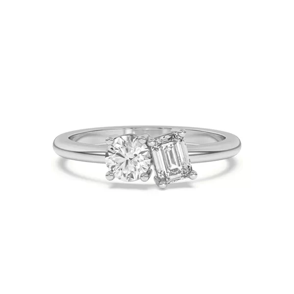 Toi et Moi Round and Emerald Lab Ring (1.00 cttw)