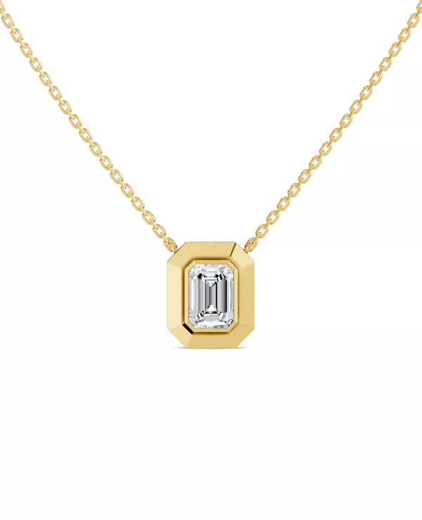 Faceted Bezel Emerald Lab Diamond Necklace (3.10 ct.)