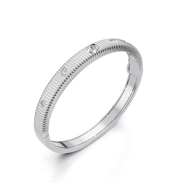 Fluted Lab Diamond Silver Bangle Bracelet