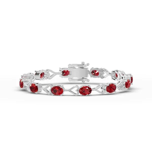 Oval Garnet Heart Link Bracelet