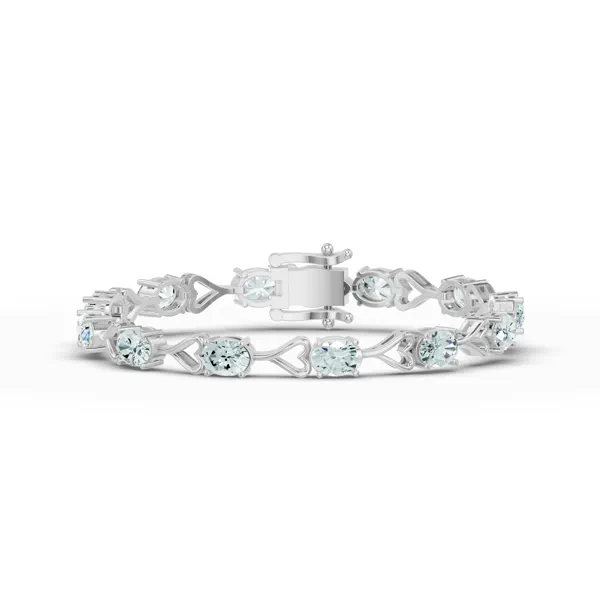 Oval Sky Blue Topaz Heart Link Bracelet