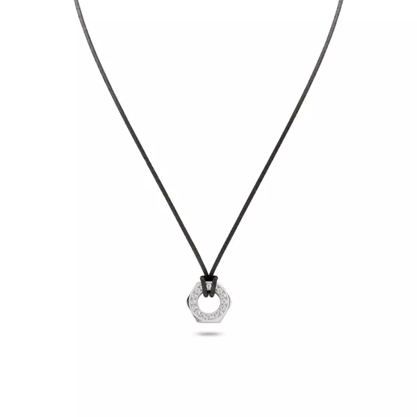Hex Nut Leather Cord Lab Diamond Necklace by Off-White