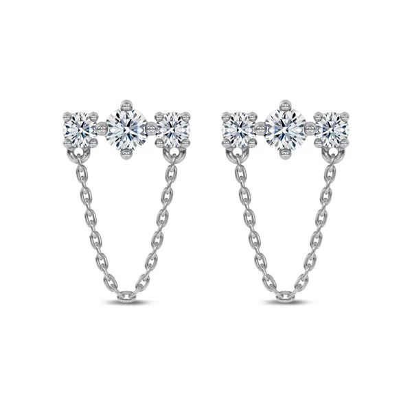 Three-Stone Lab Diamond Chain Drape Studs