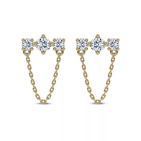 Three-Stone Lab Diamond Chain Drape Studs
