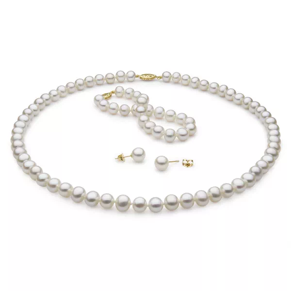 Freshwater Pearl Necklace, Bracelet & Earrings Set (5–6mm)