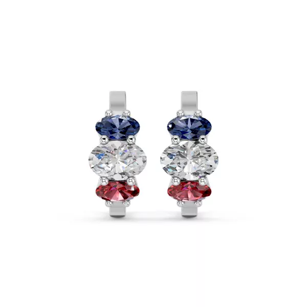 Patriotic Three-Stone Lab Diamond Oval Hoop Earrings