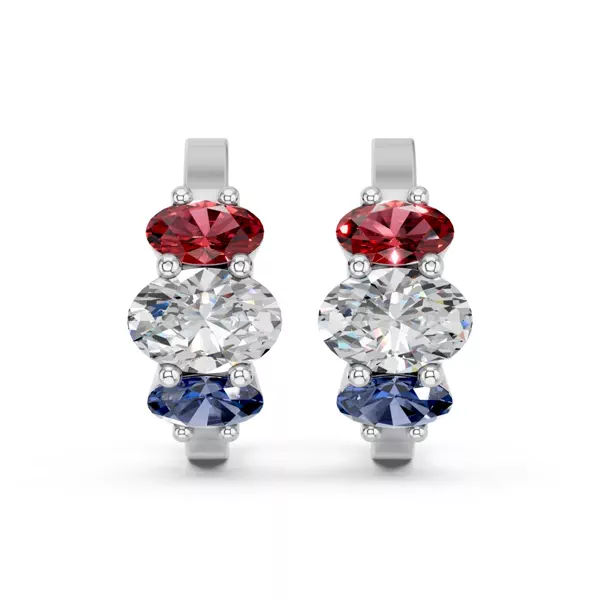Patriotic Three-Stone Lab Diamond Oval Hoop Earrings