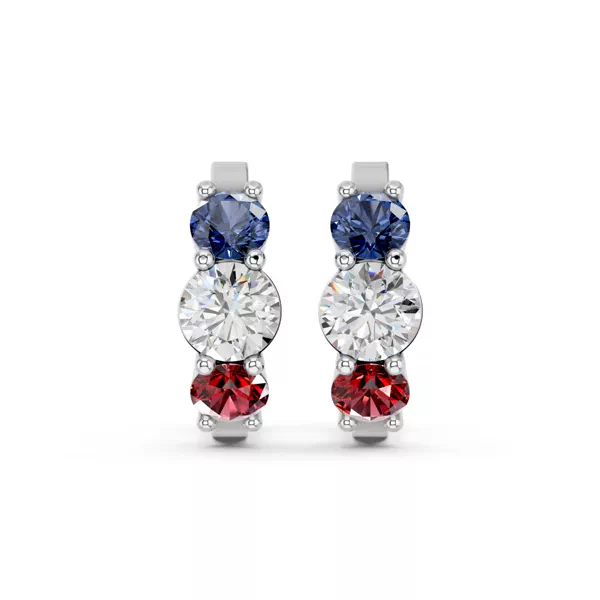 Patriotic Three-Stone Lab Diamond Hoop Earrings