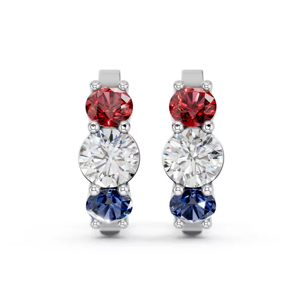 Patriotic Three-Stone Lab Diamond Hoop Earrings