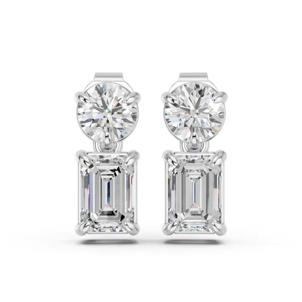 Emerald-Cut Two-Stone Lab Diamond Drop Silver Earrings (0.50 ct. tw.)