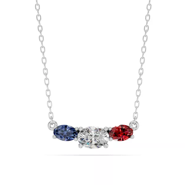 Patriotic Three-Stone Oval Lab Diamond Necklace