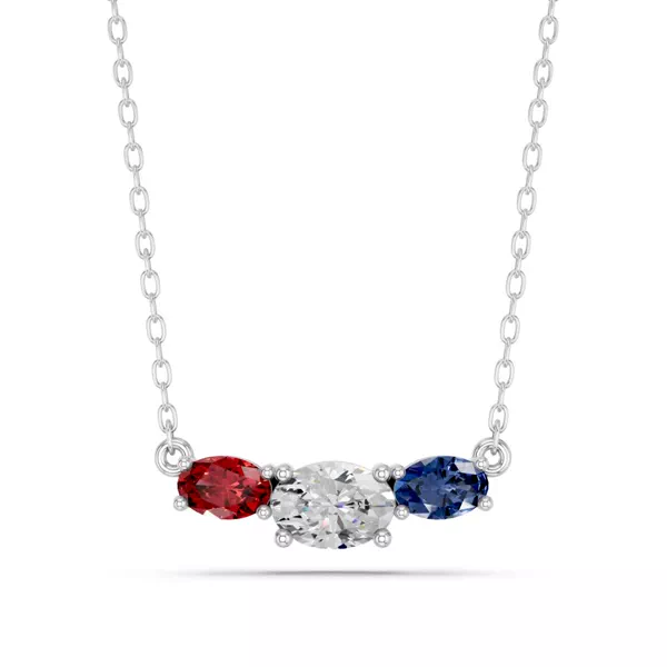 Patriotic Three-Stone Oval Lab Diamond Necklace