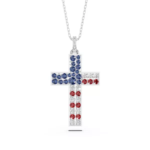 American Flag Lab Diamond Cross Necklace