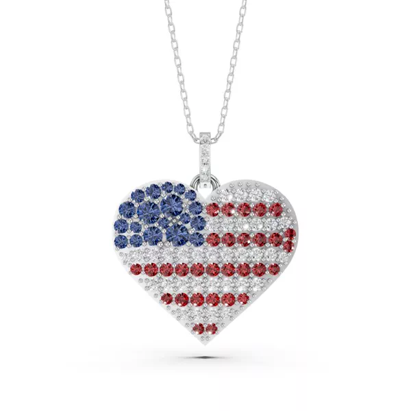 Stars & Stripes Heart Lab Diamond Necklace