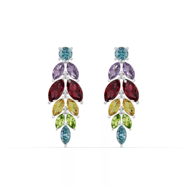 Multicolor Gemstone Feather Drop Earrings