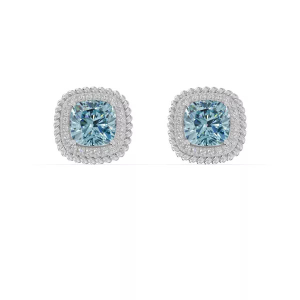 Sky Blue Topaz and White Topaz Halo Stud Earrings