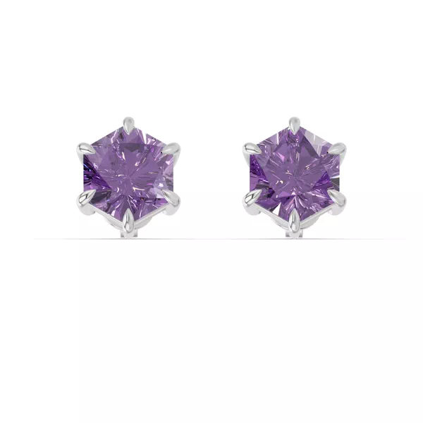 Hexagon Amethyst Stud Earrings