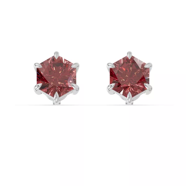 Hexagon Garnet Stud Earrings