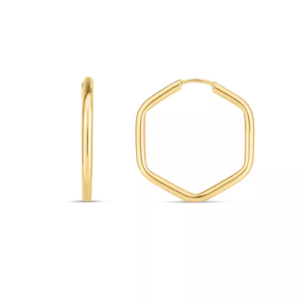 Polished Hexagonal Gold Hoops