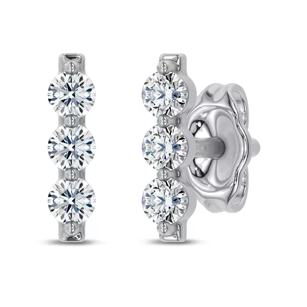 Three-Stone Lab Diamond Bar Studs