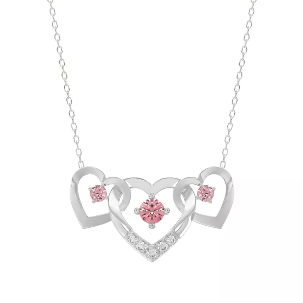 Interlocking Pink Lab Diamond Heart Necklace