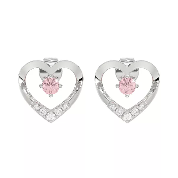 Pink Lab Diamond Open Heart Stud Earrings