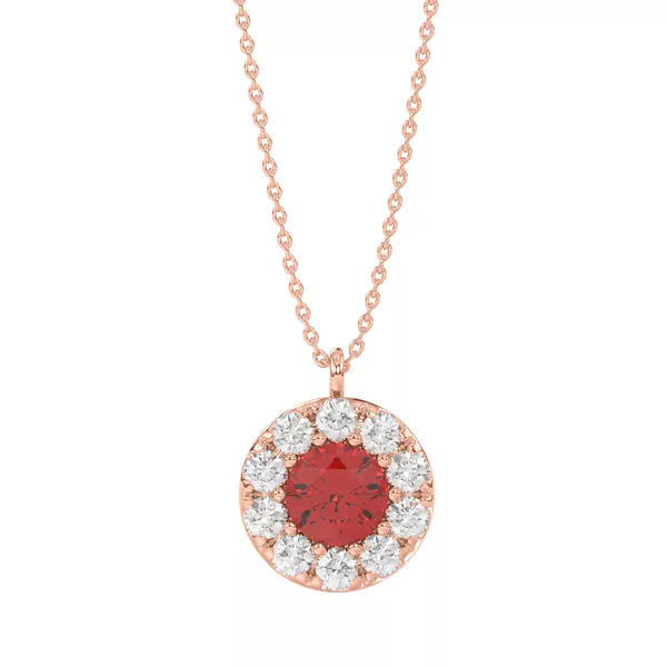 Lab Ruby & Lab Diamond Halo Pendant