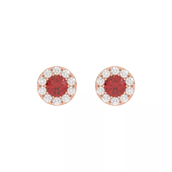 Lab Ruby & Lab Diamond Halo Stud Earrings