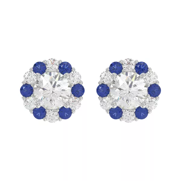 Lab Sapphire & Lab Diamond Halo Stud Earrings