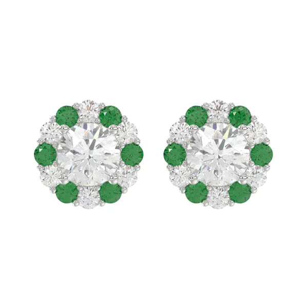 Lab Emerald & Lab Diamond Halo Stud Earrings