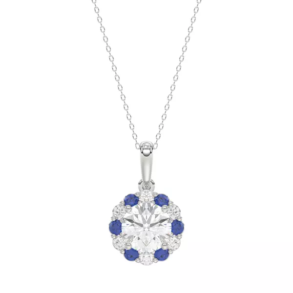 Lab Sapphire & Lab Diamond Halo Pendant