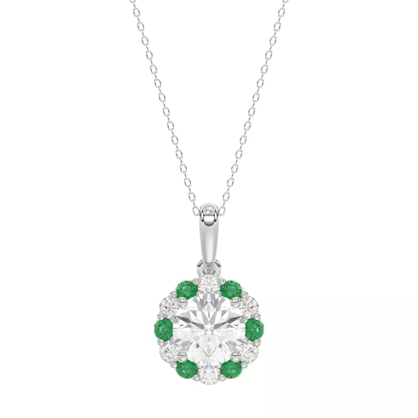 Lab Emerald & Lab Diamond Halo Pendant