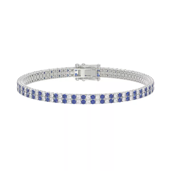 Setting Lab Sapphire & Lab Diamond Two-Row Tennis Bracelet