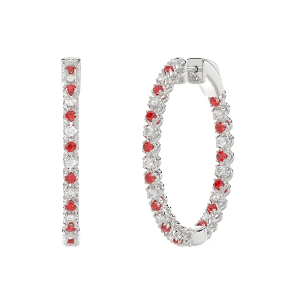 Lab Diamond & Lab Ruby Inside-Out Hoop Earrings (32 mm)