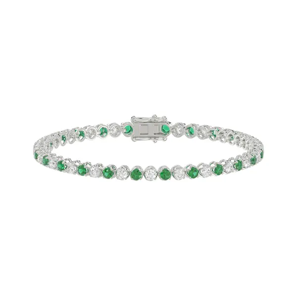 Lab Diamond & Lab Emerald Silver Tennis Bracelet